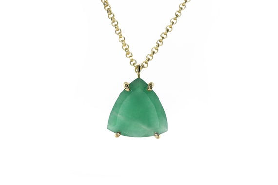 Trillion Cut Semiprecious Green Aventurine Necklace · Triangle Stone Pendant · Long Gold Necklace · Big Pendant Necklace For Women