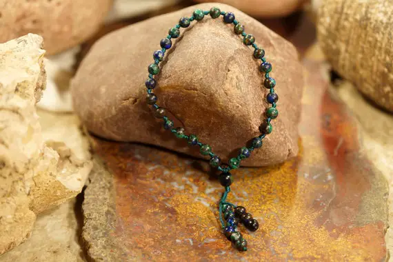 Blue Azurite Pocket Mala • Azurite Hand Mala • 27+1 Bead Mala • 6mm • Worry Beads •  Mini Mala • Jewelry Men • Blue Azurite Mala • 3838a