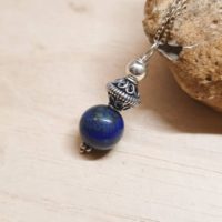 Small Minimalist Azurite Pendant Necklace. Bali Silver Beads. Crystal Reiki Jewelry Uk. 10mm Stone. Minimal Accessories. Empowered Crystals | Natural genuine Gemstone jewelry. Buy crystal jewelry, handmade handcrafted artisan jewelry for women.  Unique handmade gift ideas. #jewelry #beadedjewelry #beadedjewelry #gift #shopping #handmadejewelry #fashion #style #product #jewelry #affiliate #ad