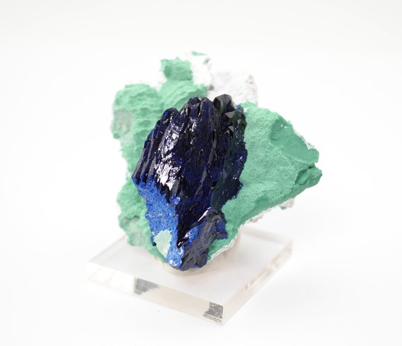 Azurite Crystal With Malachite Mineral Specimen From Milpillas Mine, Mexico - 83gm / 57mm X 55mm X 41mm (f88009)