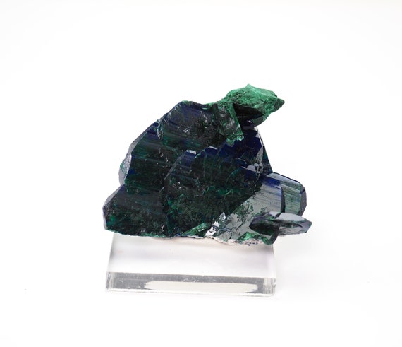 Azurite Crystal With Malachite Mineral Specimen From Milpillas Mine, Mexico - 33gm / 48mm X 41mm X 17mm (f88007)