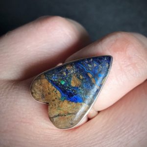 Shop Azurite Rings! Unique! Boulder Azurite heart ring sterling silver size 6 | Natural genuine Azurite rings, simple unique handcrafted gemstone rings. #rings #jewelry #shopping #gift #handmade #fashion #style #affiliate #ad