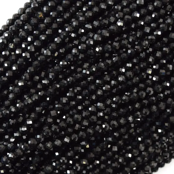 Aa Natural Faceted Black Tourmaline Round Beads 15" Strand 3mm 4mm 6mm 8mm