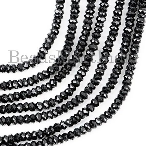 Black Tourmaline Faceted Beads, 3.50-4.25 Mm Rondelle Tourmaline Beads, Faceted Tourmaline Beads, Black Rondelle Shape Tourmaline  Beads