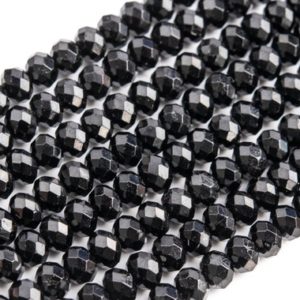 Shop Black Tourmaline Faceted Beads! Genuine Natural Black Tourmaline Loose Beads Faceted Rondelle Shape 5-6×4-5mm | Natural genuine faceted Black Tourmaline beads for beading and jewelry making.  #jewelry #beads #beadedjewelry #diyjewelry #jewelrymaking #beadstore #beading #affiliate #ad