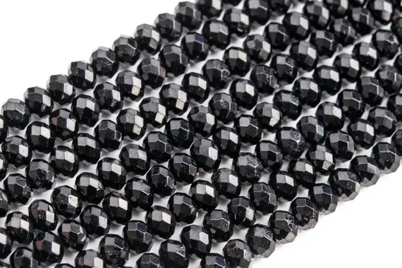Genuine Natural Black Tourmaline Loose Beads Faceted Rondelle Shape 5-6x4-5mm