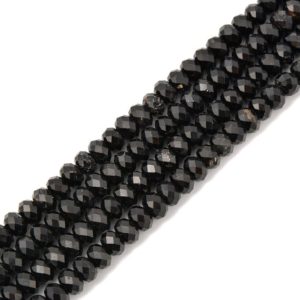 Shop Black Tourmaline Beads! Natural Black Tourmaline Faceted Rondelle Beads Size 4x6mm 5x8mm 15.5'' Strand | Natural genuine beads Black Tourmaline beads for beading and jewelry making.  #jewelry #beads #beadedjewelry #diyjewelry #jewelrymaking #beadstore #beading #affiliate #ad