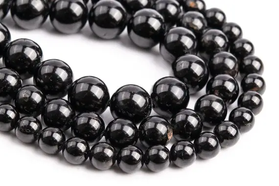 Genuine Natural Black Tourmaline Loose Beads Grade Aa+ Round Shape 6mm 8mm 10mm