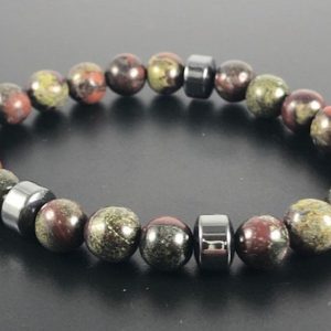 Shop Men's Healing Stone Bracelets! Dragon Stone Bracelet , 8mm, Manifestation Bracelet , Bloodstone Beaded Bracelet, Law of Attraction Bracelet , Gifts for Him, Her , Gifts | Natural genuine Hematite bracelets. Buy crystal jewelry, handmade handcrafted artisan jewelry for women.  Unique handmade gift ideas. #jewelry #beadedbracelets #beadedjewelry #gift #shopping #handmadejewelry #fashion #style #product #bracelets #affiliate #ad