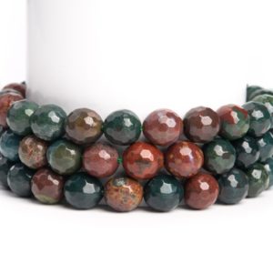 Shop Bloodstone Faceted Beads! Natural Dark Green Blood Stone Gemstone Grade AAA Micro Faceted Round 6mm 8mm 10mm   Loose Beads | Natural genuine faceted Bloodstone beads for beading and jewelry making.  #jewelry #beads #beadedjewelry #diyjewelry #jewelrymaking #beadstore #beading #affiliate #ad