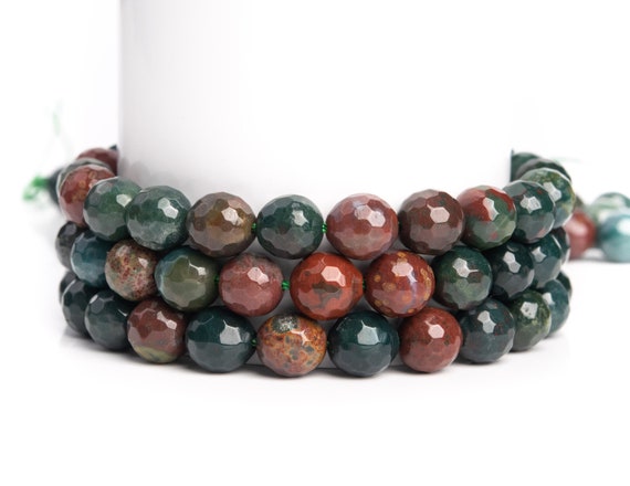Natural Dark Green Blood Stone Gemstone Grade Aaa Micro Faceted Round 6mm 8mm 10mm   Loose Beads