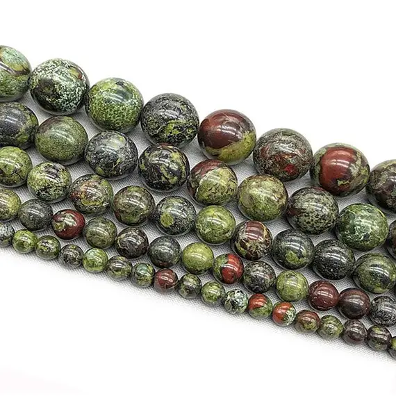 Natural Dragon Bloodstone Beads, Grade A Blood Stone Gemstone Round And Smooth 4mm 6mm 8mm 10mm 12mm, Full Strand