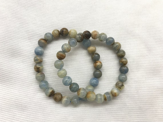 Lemurian Aquatine Brown Blue Calcite 8-8.5mm Round Natural Gemstone Beads Finished Jewerly Bracelet Supply - 1piece