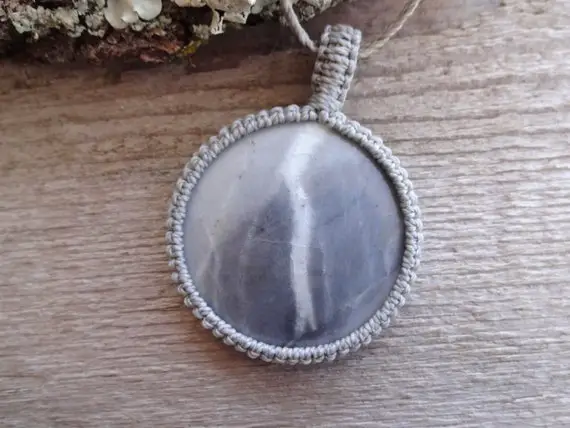 Blue Calcite Round Pendant Necklace, Calming Healing Stones, Reiki Healer Gift, Neutral Gray Stone Jewelry