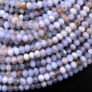 Faceted Natural Blue Chalcedony 5mm Rondelle Beads Micro Diamond Cut 15.5" Strand | Natural genuine beads Gemstone beads for beading and jewelry making.  #jewelry #beads #beadedjewelry #diyjewelry #jewelrymaking #beadstore #beading #affiliate #ad