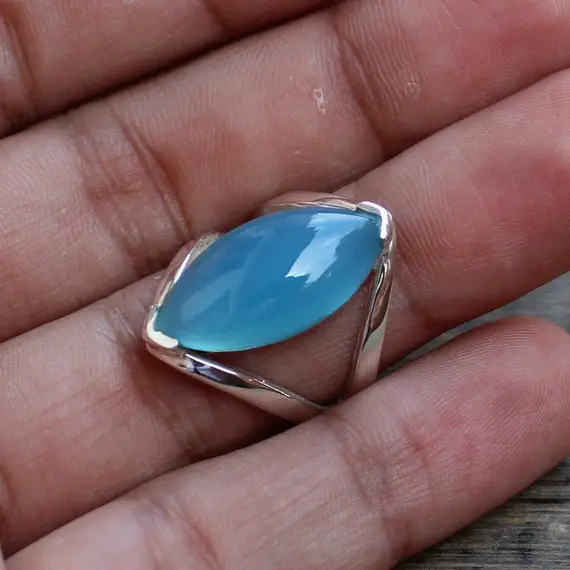 Blue Chalcedony Ring, Sterling Silver Jewelry, Wedding Rings, Blue Stone Ring, Customizable Rings, Newly Weds Gift Idea, Custom Made Jewelry