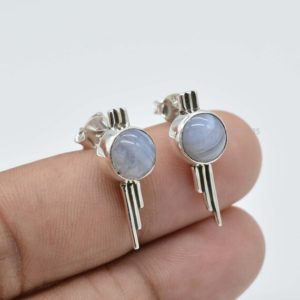 Shop Blue Lace Agate Earrings! Blue Lace Agate Earring, Post Earrings, Silver Stud Earrings, 925 Sterling Silver Jewelry, Dainty Earring, Lace Agate Jewelry, Gift for Her. | Natural genuine Blue Lace Agate earrings. Buy crystal jewelry, handmade handcrafted artisan jewelry for women.  Unique handmade gift ideas. #jewelry #beadedearrings #beadedjewelry #gift #shopping #handmadejewelry #fashion #style #product #earrings #affiliate #ad
