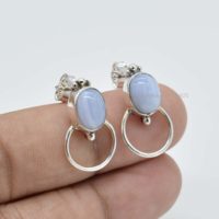 Blue Lace Agate Earrings | Gemstone Stud Earrings | 7x9mm Oval Blue Lace Agate Earrings | Gift For Wife | 925 Silver Earring | Women Earring | Natural genuine Gemstone jewelry. Buy crystal jewelry, handmade handcrafted artisan jewelry for women.  Unique handmade gift ideas. #jewelry #beadedjewelry #beadedjewelry #gift #shopping #handmadejewelry #fashion #style #product #jewelry #affiliate #ad