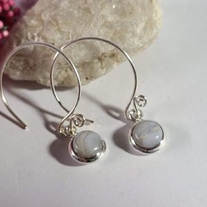 Shop Blue Lace Agate Earrings! Handmade Blue Lace Agate Earrings: Sterling Silver Open Hoop Earrings | Natural genuine Blue Lace Agate earrings. Buy crystal jewelry, handmade handcrafted artisan jewelry for women.  Unique handmade gift ideas. #jewelry #beadedearrings #beadedjewelry #gift #shopping #handmadejewelry #fashion #style #product #earrings #affiliate #ad