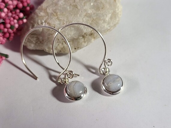 Handmade Blue Lace Agate Earrings: Sterling Silver Open Hoop Earrings