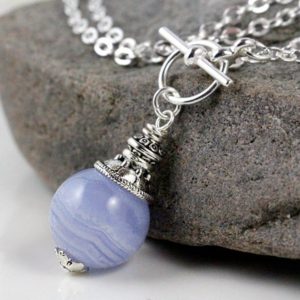 Blue Lace Agate Pendulum Necklace, Gemstone Pendulum, Crystal Pendulum, Divination, Intuition, Magic, Scrying, Wicca, Dowsing Pendulum, Zen | Natural genuine Array jewelry. Buy crystal jewelry, handmade handcrafted artisan jewelry for women.  Unique handmade gift ideas. #jewelry #beadedjewelry #beadedjewelry #gift #shopping #handmadejewelry #fashion #style #product #jewelry #affiliate #ad