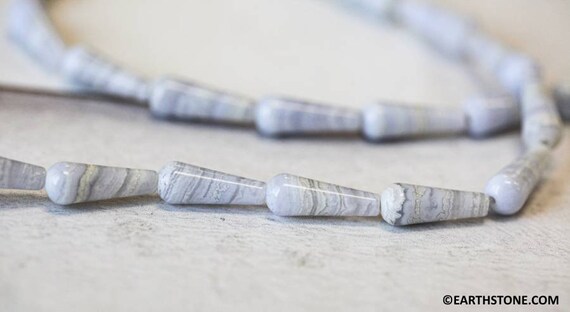 M/ Blue Lace Agate 6x16mm Teardrop Beads 16" Strand Natural Ice Blue Banded Agate Gemstone Beads For Jewelry Making