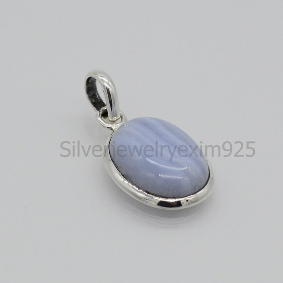 Natural Blue Lace Agate Pendant | Sterling Silver Pendant | 15x20 Mm Oval Blue Lace Agate Pendant | Lace Agate Pendant | Valentine's Gift