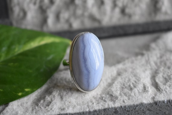 925 Silver Natural Blue Lace Agate Ring-blue Lace Agate Ring-natural Agate Ring-agate Ring-agate Ring-gemstone Ring