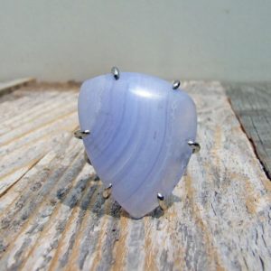 Shop Blue Lace Agate Rings! Blue Lace Agate Ring, Silver size 7.25 | Natural genuine Blue Lace Agate rings, simple unique handcrafted gemstone rings. #rings #jewelry #shopping #gift #handmade #fashion #style #affiliate #ad