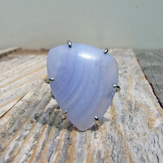 Blue Lace Agate Ring, Silver Size 7.25