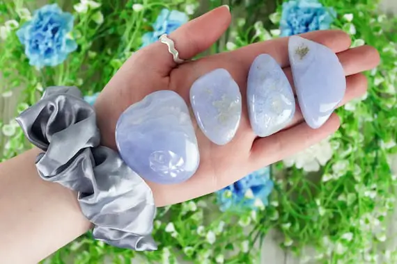 Blue Lace Agate Large Tumbled Stone - B Grade