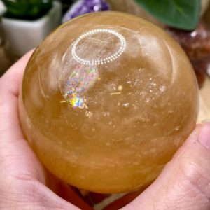 Shop Calcite Shapes! Beautiful Large Honey Calcite Sphere 85mm F23A-HCS1 | Natural genuine stones & crystals in various shapes & sizes. Buy raw cut, tumbled, or polished gemstones for making jewelry or crystal healing energy vibration raising reiki stones. #crystals #gemstones #crystalhealing #crystalsandgemstones #energyhealing #affiliate #ad