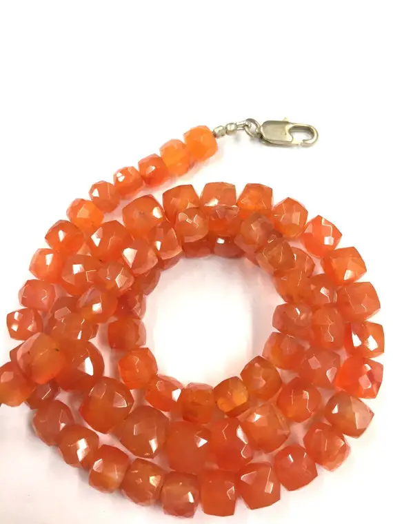Natural Carnelian Faceted Cube Shape Beads Carnelian Box 6-8.mm Carnelian Gemstone Beads Jewelry Making Beads Top Quality 18" Strand