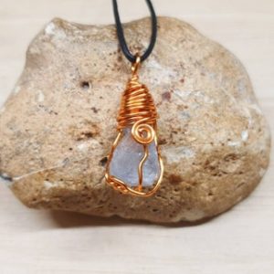 Shop Celestite Pendants! Copper raw Celestite Pendant. Rare Blue Raw crystal necklace.  Reiki jewelry uk. Unisex Copper Wire wrapped pendant. Empowered Crystals | Natural genuine Celestite pendants. Buy crystal jewelry, handmade handcrafted artisan jewelry for women.  Unique handmade gift ideas. #jewelry #beadedpendants #beadedjewelry #gift #shopping #handmadejewelry #fashion #style #product #pendants #affiliate #ad