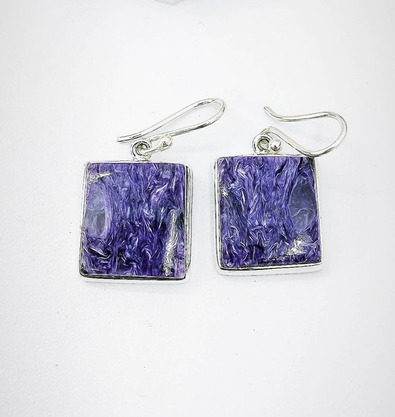 Charoite Earrings, 925 Sterling Silver, Purple Stone , Thanksgiving Gift, Valentine's Gift, Anniversary Gift, Gift For Her. Free Shipping.