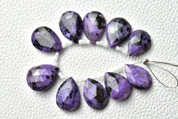 Natural Charoite Pear Beads 11x15mm To 13x18mm Faceted Pear Briolettes Gemstone Beads Necklace Superb Charoite Beads Strand - 10 Pcs No5722