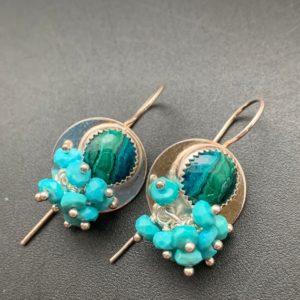 Shop Chrysocolla Earrings! Chrysocolla and Turquoise Cluster Earrings | Natural genuine Chrysocolla earrings. Buy crystal jewelry, handmade handcrafted artisan jewelry for women.  Unique handmade gift ideas. #jewelry #beadedearrings #beadedjewelry #gift #shopping #handmadejewelry #fashion #style #product #earrings #affiliate #ad