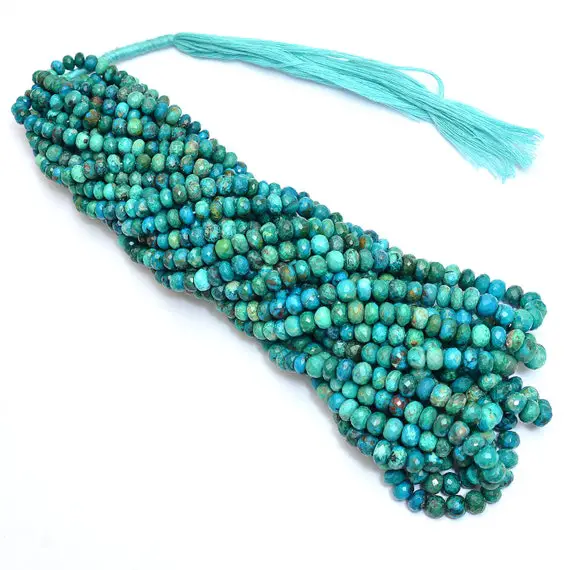 Natural Aaa+ Chrysocolla Gemstone 5mm-7mm Faceted Rondelle Beads | Chrysocolla Semi Precious Gemstone Rondelle Loose Beads | 16inch Strand