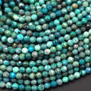 Shop Chrysocolla Faceted Beads! Natural Green Chrysocolla 4mm Faceted Round Beads Micro Diamond Cut Gemstone 15.5" Strand | Natural genuine faceted Chrysocolla beads for beading and jewelry making.  #jewelry #beads #beadedjewelry #diyjewelry #jewelrymaking #beadstore #beading #affiliate #ad