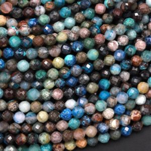 Shop Chrysocolla Faceted Beads! Natural Green Blue Chrysocolla 4mm Faceted Round Beads Micro Laser Diamond Cut Gemstone 15.5" Strand | Natural genuine faceted Chrysocolla beads for beading and jewelry making.  #jewelry #beads #beadedjewelry #diyjewelry #jewelrymaking #beadstore #beading #affiliate #ad