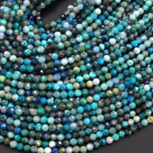 Shop Chrysocolla Faceted Beads! Natural Green Blue Chrysocolla 3mm Faceted Round Beads Micro Diamond Cut Gemstone 15.5" Strand | Natural genuine faceted Chrysocolla beads for beading and jewelry making.  #jewelry #beads #beadedjewelry #diyjewelry #jewelrymaking #beadstore #beading #affiliate #ad
