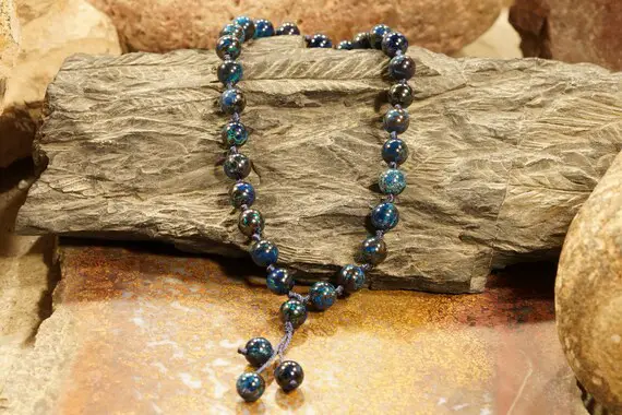 Azurite Pocket Mala • Azurite, Shattuckite And Possibly Chrysocolla And Malachite Beads  • 27+1 Bead Mala • 8mm • Worry Beads • 4099