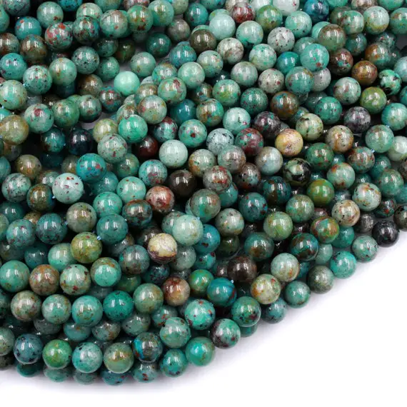 Natural Chrysocolla Beads 6mm 8mm 10mm 12mm Round Real Natural Blue Green Chrysocolla Red Iron Matrix Gemstone Arizona 15.5" Strand