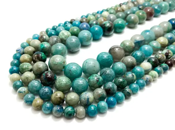 Chrysocolla Beads, Natural Blue Green Chrysocolla Smooth Round Ball Sphere Loose Gemstone Beads 6mm 8mm 10mm 12mm - Rn89