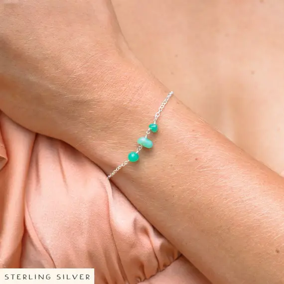 Chrysoprase Green Gemstone 3 Bead Rosary Bracelet - May Birthstone Bracelet Handmade With Natural Minerals - Real Crystal Bracelet Gift