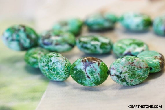 L/ Lemon Chrysoprase 18x25mm Flat Oval Beads 16" Strand Size/shade Varies Enhanced Green Gemstone Beads For Jewelry Making