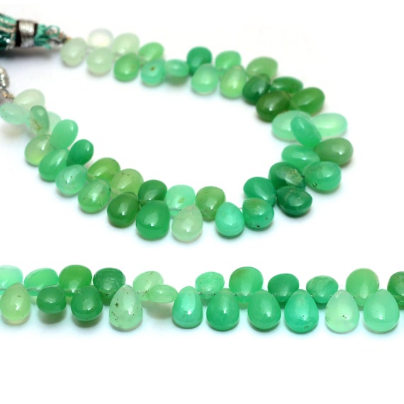 Natural Chrysoprase 7x5mm-6x8mm Smooth Pear Briolette Beads | Aaa+ Multi Green Chrysoprase Semi Precious Gemstone Loose Beads | 6inch Strand