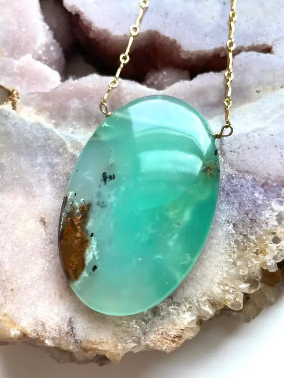 Extra Large Chrysoprase Pendant Necklace, Boho Necklace, Statement Necklace, Gift For Women