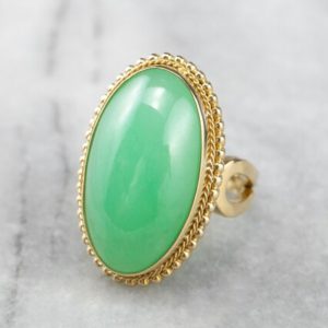 Shop Chrysoprase Rings! Chrysoprase and 18K Gold Statement Ring, Vintage Cabochon Ring, Green Stone Ring, Right Hand Ring, Vintage Jewelry, Birthday Gift AHM2CCCC | Natural genuine Chrysoprase rings, simple unique handcrafted gemstone rings. #rings #jewelry #shopping #gift #handmade #fashion #style #affiliate #ad