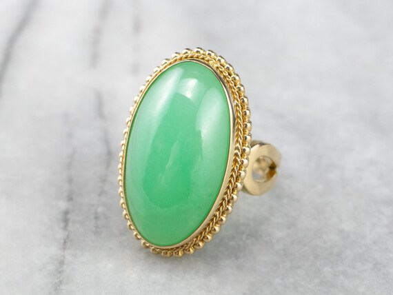 Chrysoprase And 18k Gold Statement Ring, Vintage Cabochon Ring, Green Stone Ring, Right Hand Ring, Vintage Jewelry, Birthday Gift Ahm2cccc